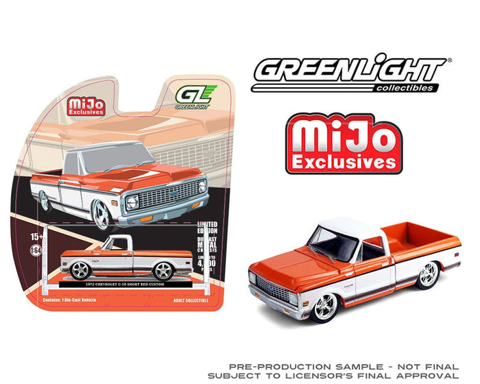 1972 Chevrolet C-10 Short Bed Custom Mustard Orange with White Two-Tone Greenlight 1:64 GL-1352001