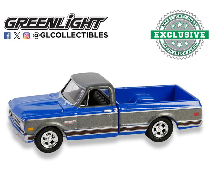 1972 Chevrolet Cheyenne C10 Short Bed Blue Grey Greenlight Hobby Exclusive 1:64 30567