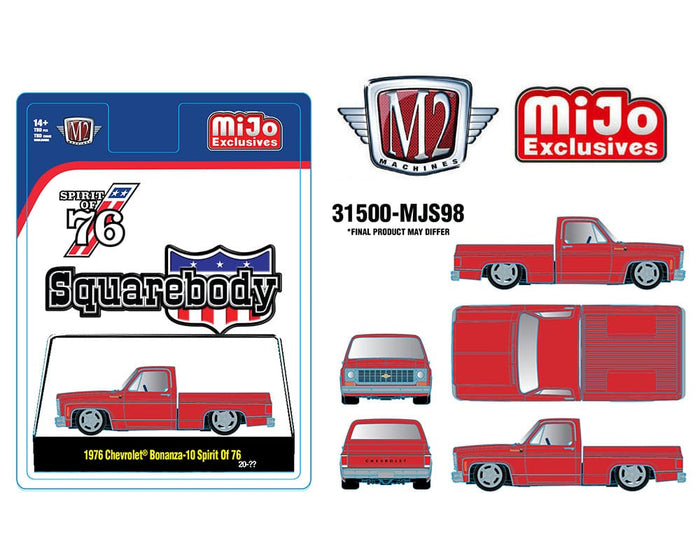 (Pre-order) 1976 Chevrolet Silverado Bonanza 10 SPIRIT OF 76 Squarebody USA Special Edition Red M2 Machines 1/64 scale 31500-MJS98