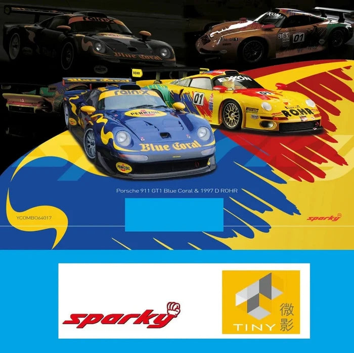 2x car Combo set Porsche 911 GT1 Blue Coral & 1997 D ROHR Sparky Tiny Exclusive YCOMBO64017