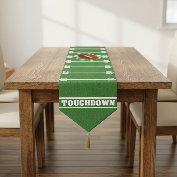 Football Field Table Runner on Wooden Table