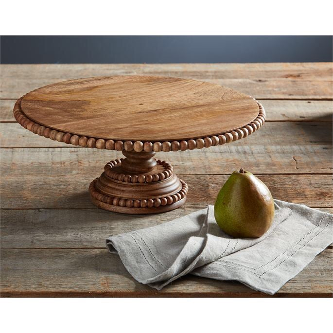 Beaded Wood Pedestal Tray