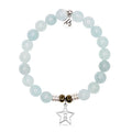 Blue Aquamarine Gemstone Bracelet with Mom Star Sterling Silver Charm