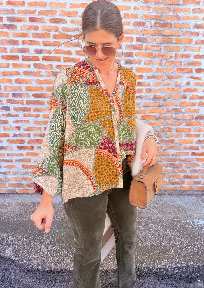 Button Front V-Neck Top