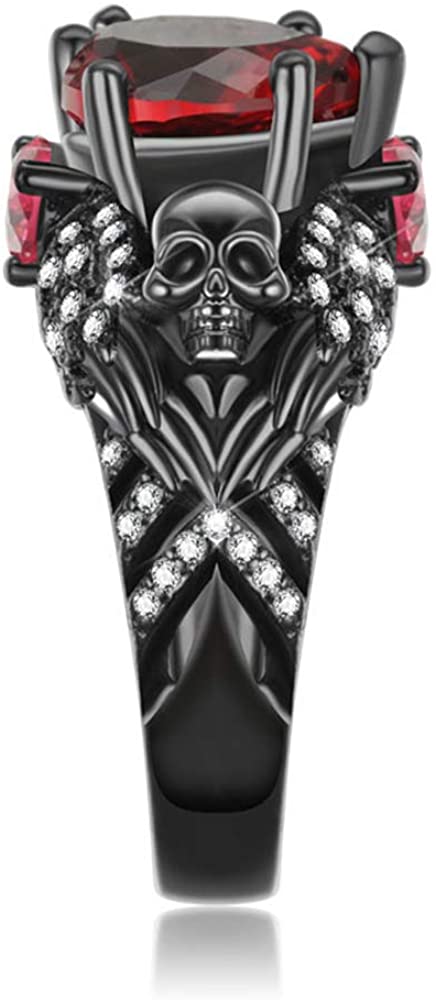 Crystal Heart Skull Ring