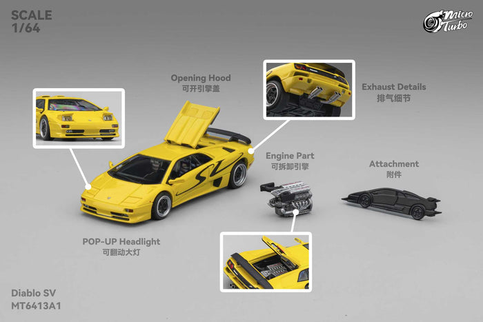 Custom Diablo SV Metallic Yellow Micro Turbo 1/64 scale MT6413A1