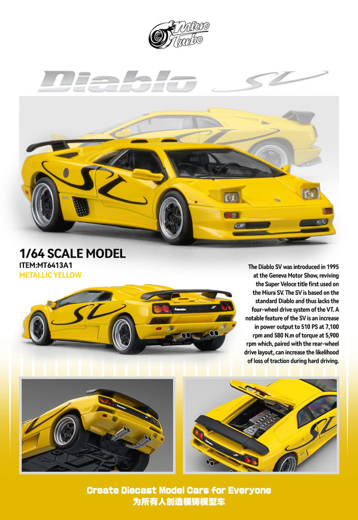 Custom Diablo SV Metallic Yellow Micro Turbo 1/64 scale MT6413A1