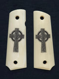Faux Ivory Celtic Cross Grips Compatible/Replacement for Browning 1911-22 1911-380