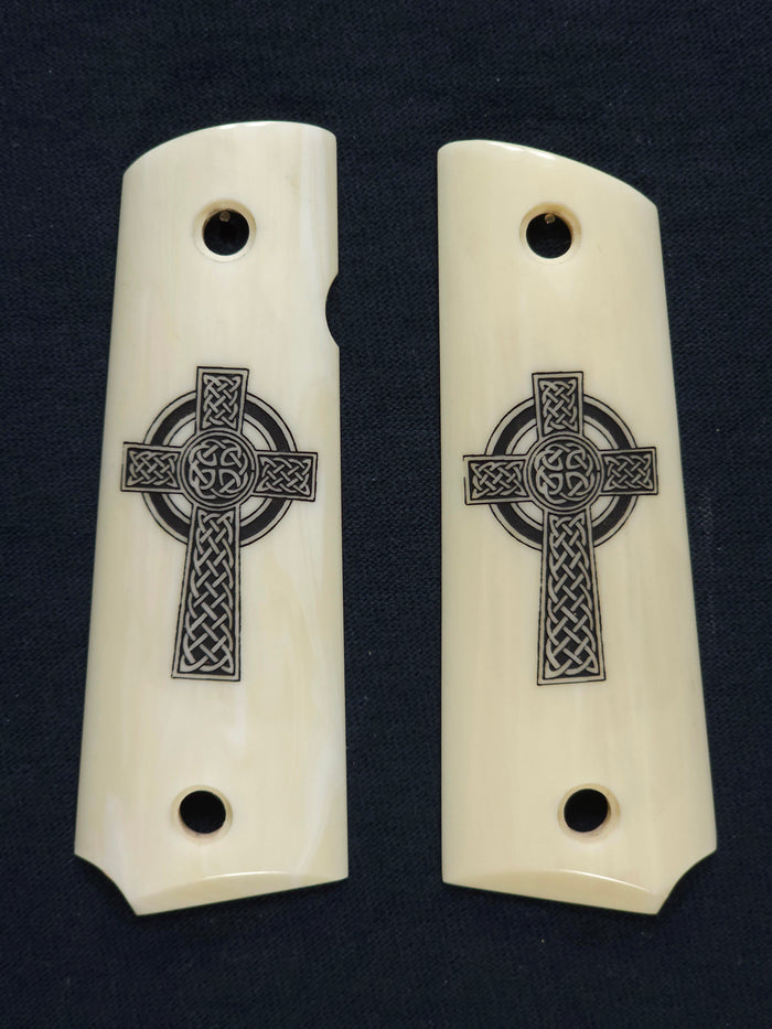 Faux Ivory Celtic Cross Grips Compatible/Replacement for Browning 1911-22 1911-380