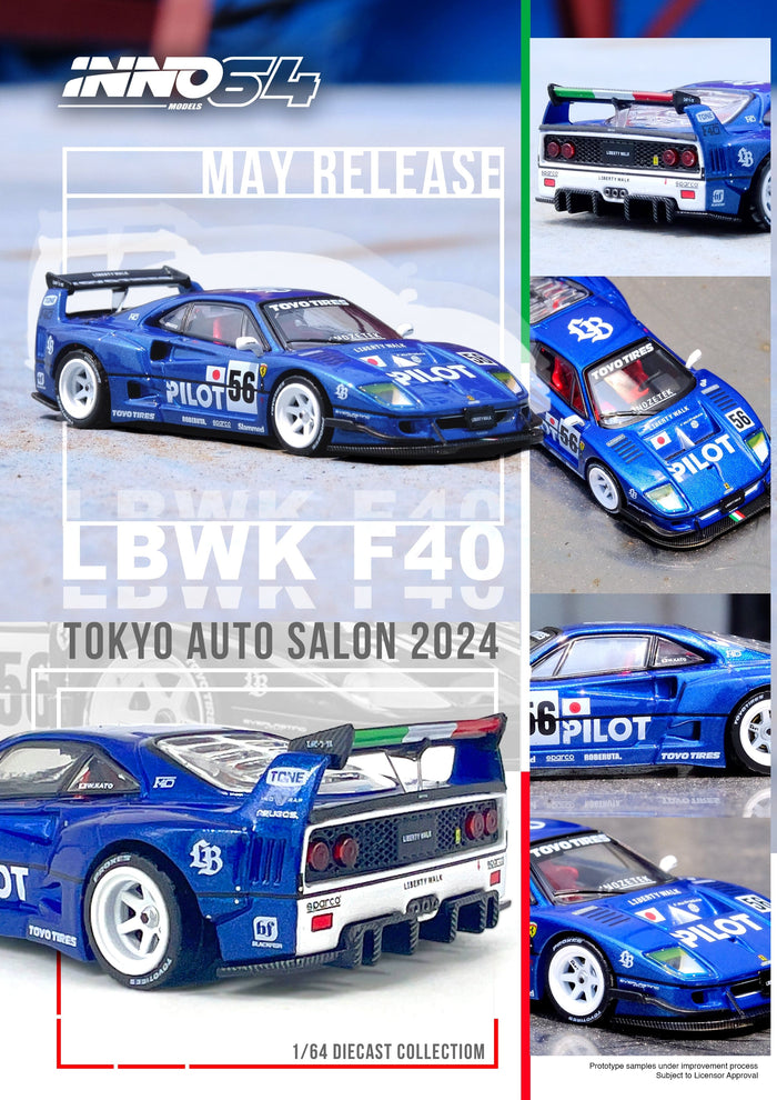 Ferrari F40 Blue Liberty Walk Tokyo Salon 2024 Inno64 1/64 scale IN64-LBWKF40-TAS24