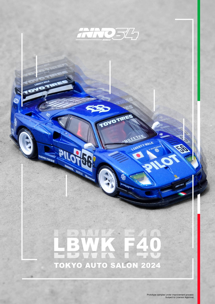 Ferrari F40 Blue Liberty Walk Tokyo Salon 2024 Inno64 1/64 scale IN64-LBWKF40-TAS24