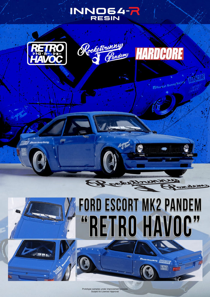 Ford Escort MK2 Pandem Emotion Retro Havoc Blue Inno64 1/64 scale RESIN Special edition IN64R-MK2P-BLUE