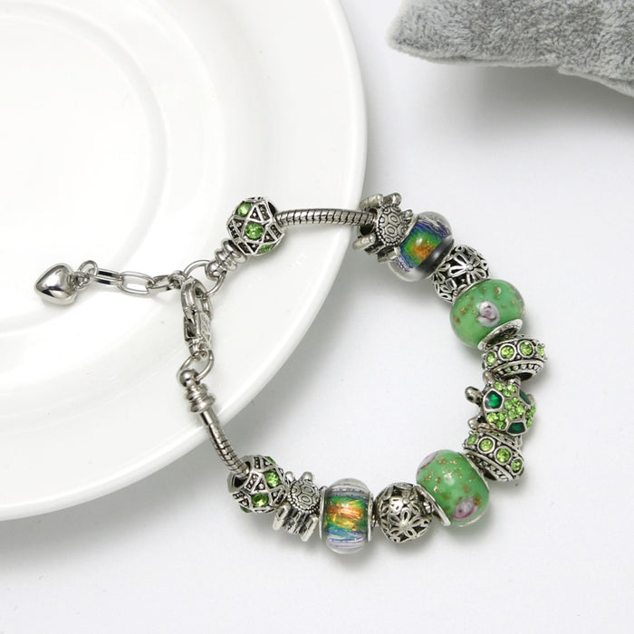 Green Crystal Beads Sea Turtle Adjustable Charm Bracelet