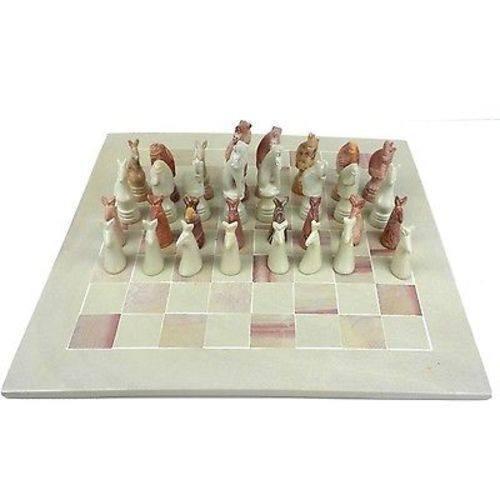 Hand Carved Soapstone Animal Chess Set - 15" Board - Smolart - The Village Country Store
