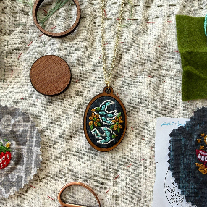 Hand Embroidery Necklace Kit - Birds-Stitched Modern