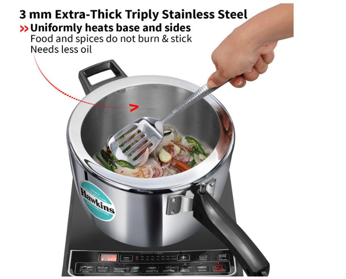 Hawkins Classic 5 Litre Tri-Ply Pressure Cooker, Triply Stainless Steel Inner Lid, SSTCL50