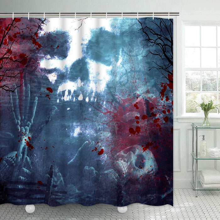 Horror Bloody Skull Shower Curtain with 12 Hooks