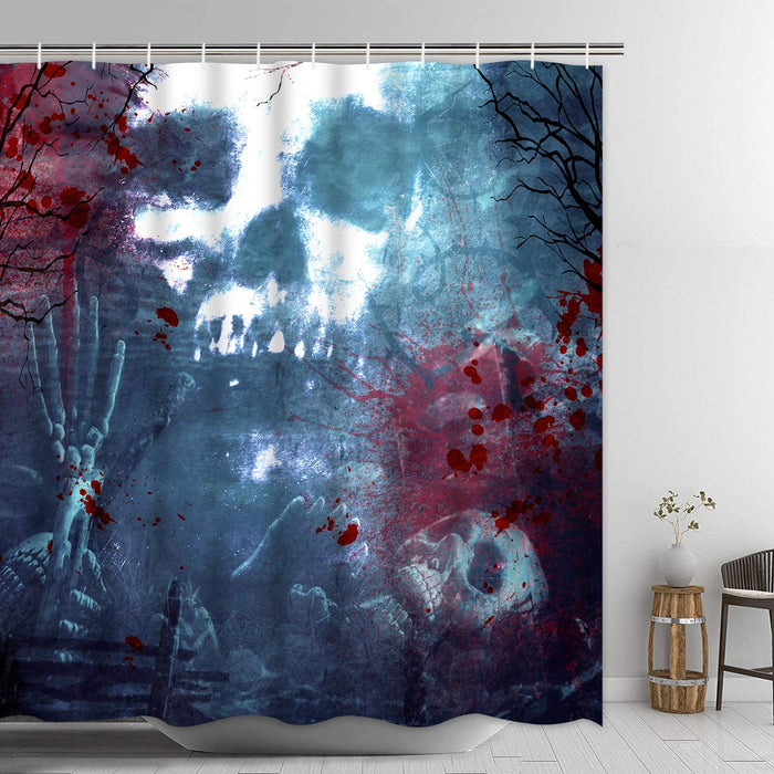 Horror Bloody Skull Shower Curtain with 12 Hooks
