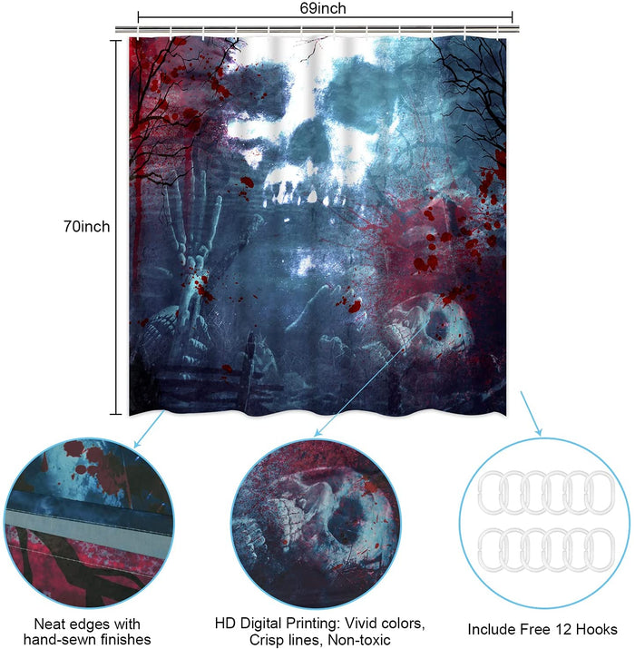 Horror Bloody Skull Shower Curtain with 12 Hooks