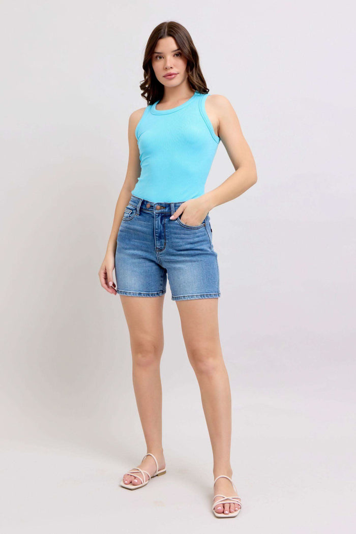 Judy Blue Full Size 2 Button Denim Shorts with Pockets Plus Size - Medium