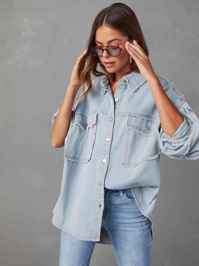 Maeve Dropped Shoulder Raw Hem Jacket -