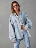 Maeve Dropped Shoulder Raw Hem Jacket - Misty Blue