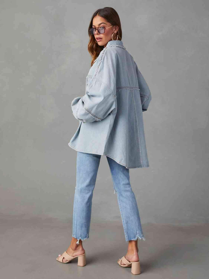 Maeve Dropped Shoulder Raw Hem Jacket -