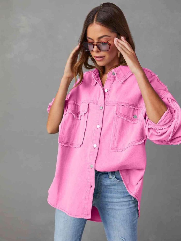 Maeve Dropped Shoulder Raw Hem Jacket -