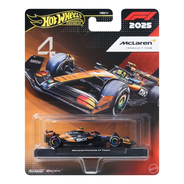 Mclaren Formule 1 Team 4 2025 Hot Wheels with base 1:64 JKD88