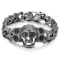 Men Steel Curb Chain Red Eye Skull Bracelet