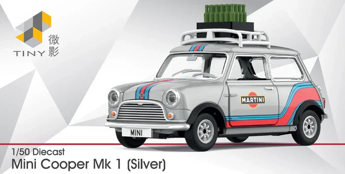Mini Cooper Mk 1 Silver Martini Tiny 1:50 scale MINI0023