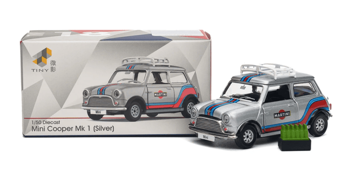 Mini Cooper Mk 1 Silver Martini Tiny 1:50 scale MINI0023