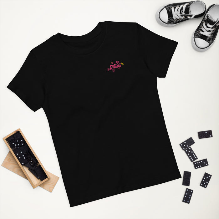 Mini embroidered in pink Organic cotton kids t-shirt