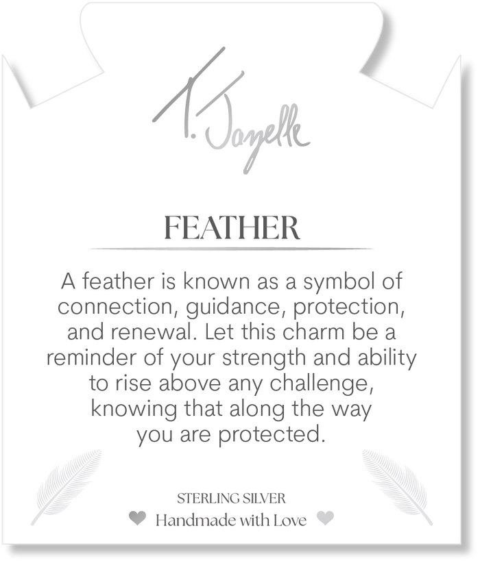 Moonstone Gemstone Bracelet with Feather Sterling Silver Charm