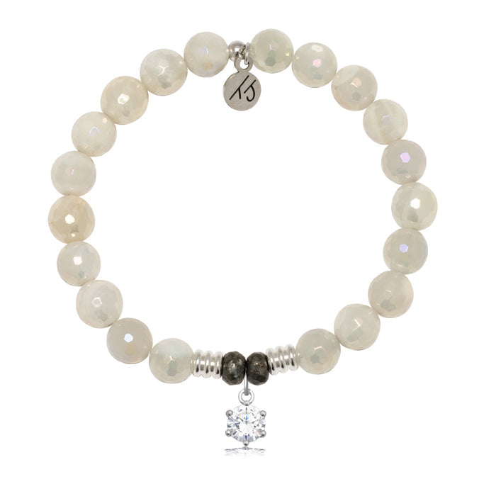 Moonstone Gemstone Bracelet with Shine Like A Diamond Sterling Silver Charm