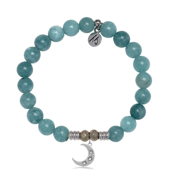 Mountain Blue Jade Gemstone Bracelet with Friendship Stars Sterling Silver Charm