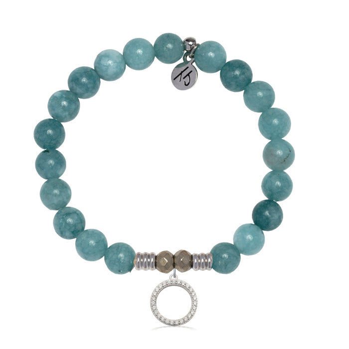 Mountain Blue Jade Gemstone Bracelet with Good Karma Sterling Silver Charm