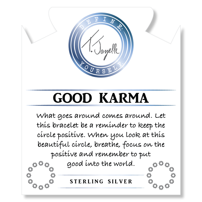 Mountain Blue Jade Gemstone Bracelet with Good Karma Sterling Silver Charm