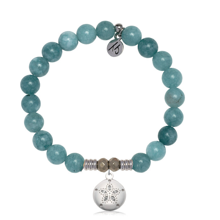 Mountain Blue Jade Gemstone Bracelet with Sand Dollar CZ Sterling Silver Charm
