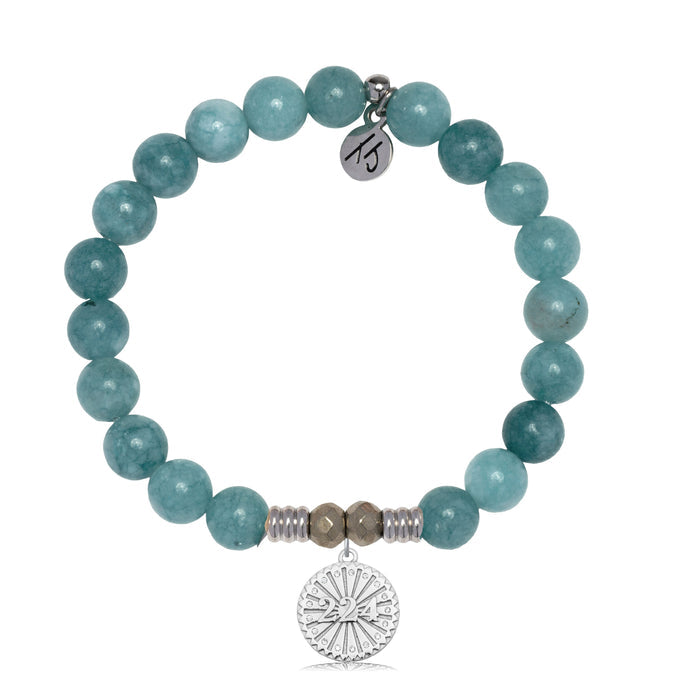 Mountain Blue Jade Gemstone Bracelet with Today Tomorrow Forever Sterling Silver Charm