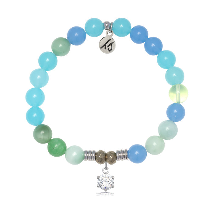 Multi Blue Jade Gemstone Bracelet with Shine Like A Diamond Sterling Silver Charm