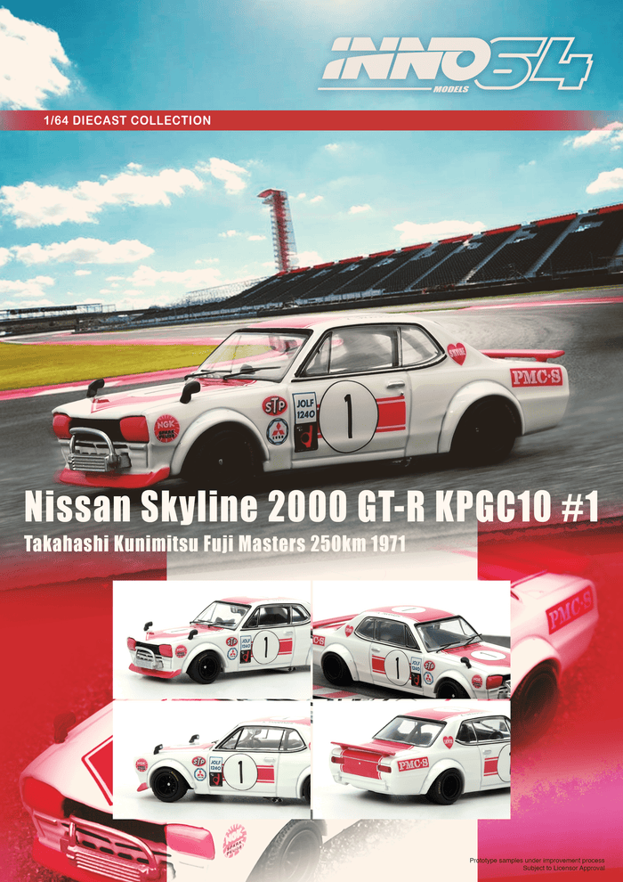 Nissan Skyline 2000 GT-R KPGC10 #1 Takahashi Kunimitsu Fuji Masters 250Km 1971 Inno64 1/64 scale IN64-KPGC10-FM1971