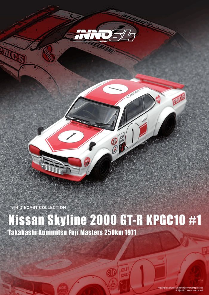 Nissan Skyline 2000 GT-R KPGC10 #1 Takahashi Kunimitsu Fuji Masters 250Km 1971 Inno64 1/64 scale IN64-KPGC10-FM1971