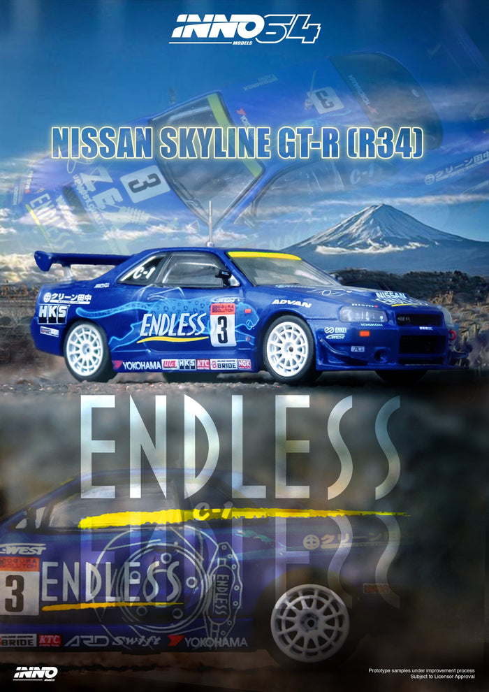 Nissan Skyline GT-R R34 Endless Advan Super Taikyu Series 2002 Winner Inno64 1/64 scale IN64-R34-STS02W