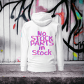 No Stock Parts in Stock Unisex White Hoodie