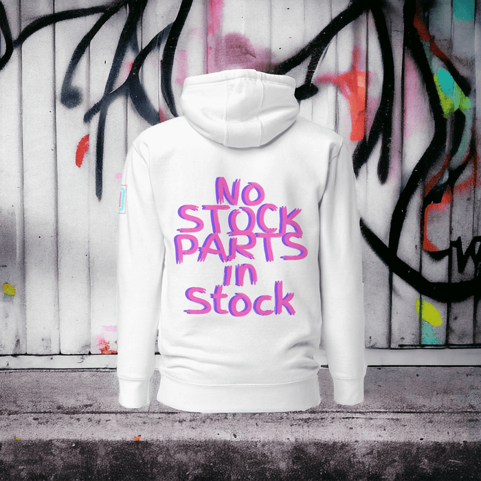 No Stock Parts in Stock Unisex White Hoodie