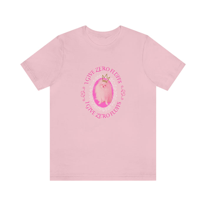 Pink Pomeranian “I give zero fluffs” Unisex Jersey Short Sleeve Tee