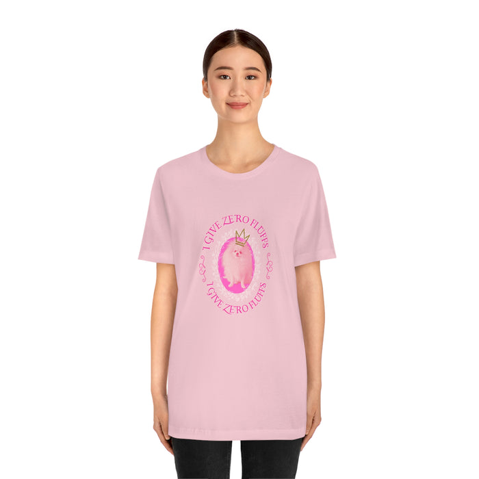 Pink Pomeranian “I give zero fluffs” Unisex Jersey Short Sleeve Tee