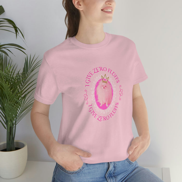 Pink Pomeranian “I give zero fluffs” Unisex Jersey Short Sleeve Tee