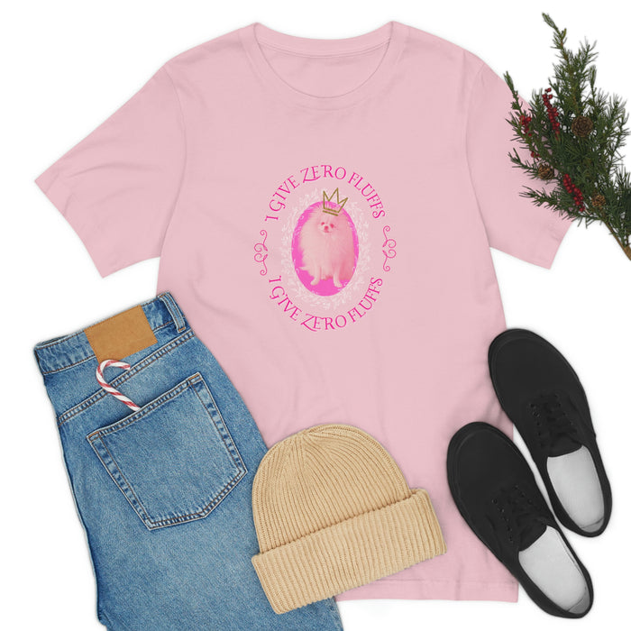 Pink Pomeranian “I give zero fluffs” Unisex Jersey Short Sleeve Tee